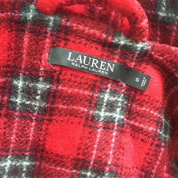 Like New RALPH LAUREN red tartan plaid Fleece robe S - Picture 4 of 5